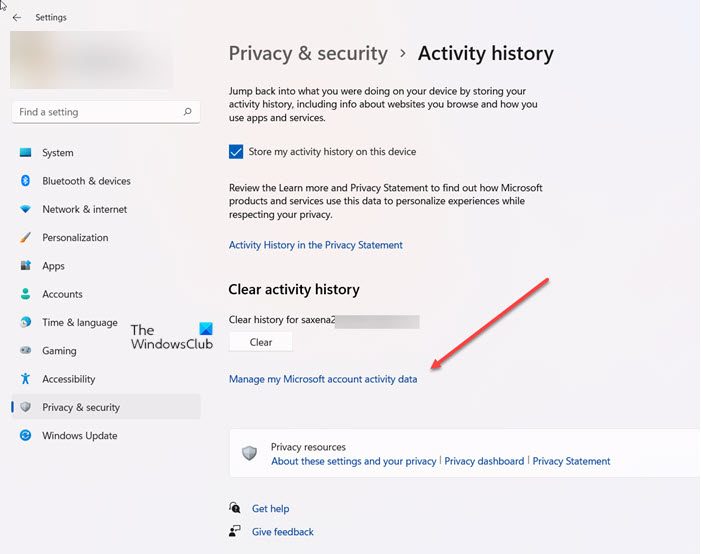 Manage Microsoft Account Activity