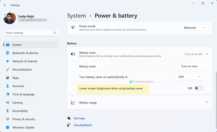 How to prevent Windows 11 from decreasing brightness when using Battery saver