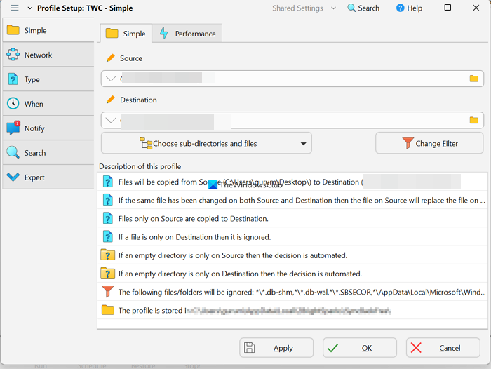 profile setup SyncBack