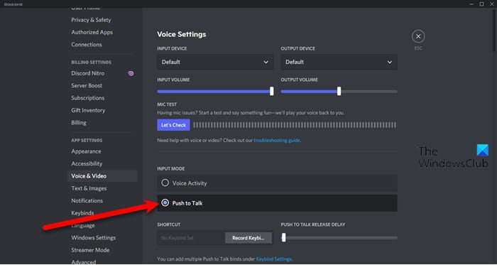 Enable or disable Push to Talk on Discord