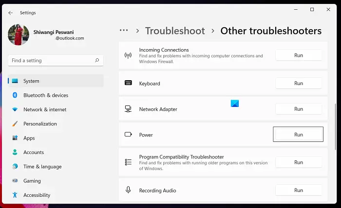 Power Troubleshooter - Windows 11