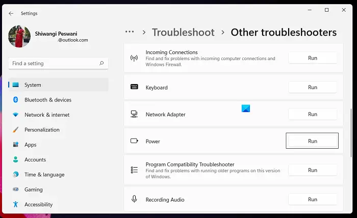 run power troubleshooter