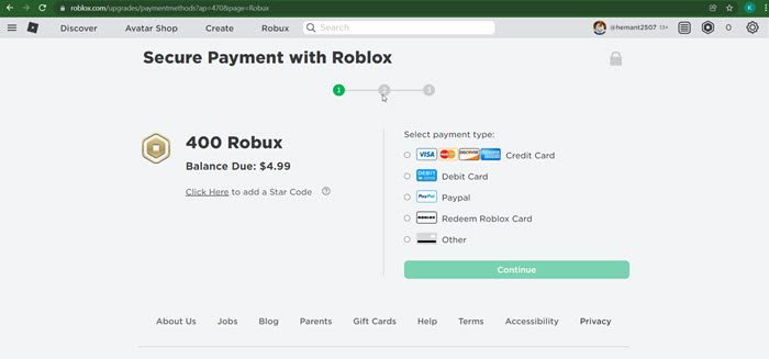 Secure Robux Payment