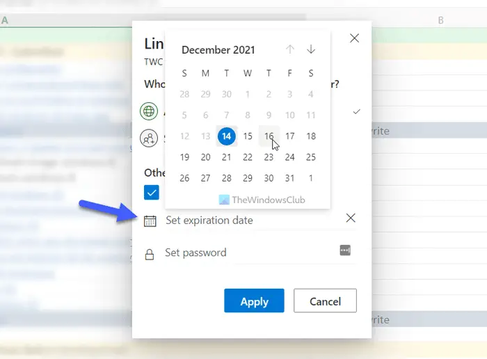 How to set expiration date when sharing Excel files online