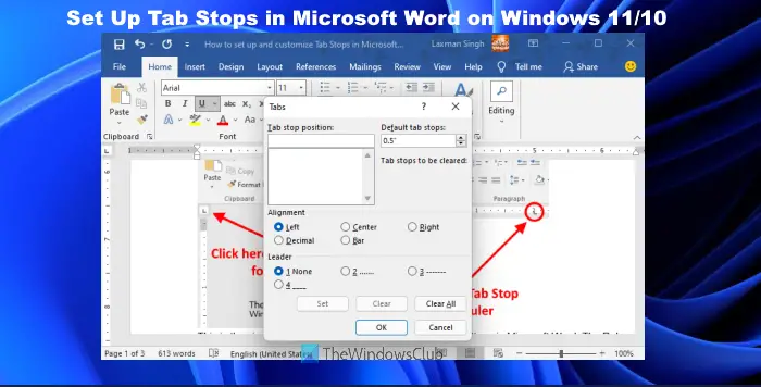 word set tab stops for document word set tab stops for document