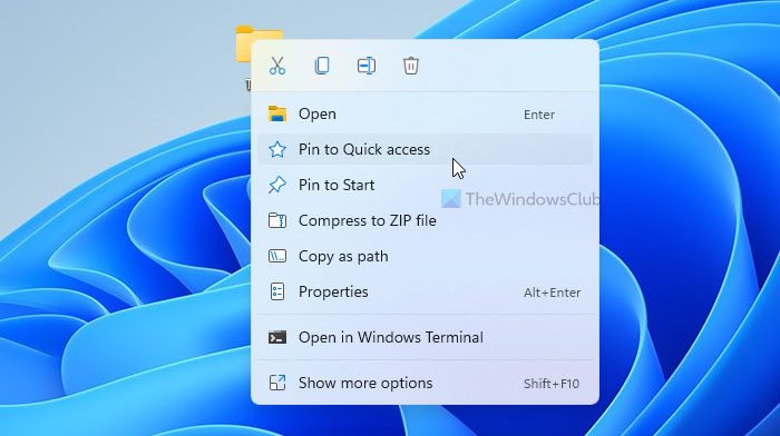How to show or hide Pin to Quick access in context menu in Windows 11