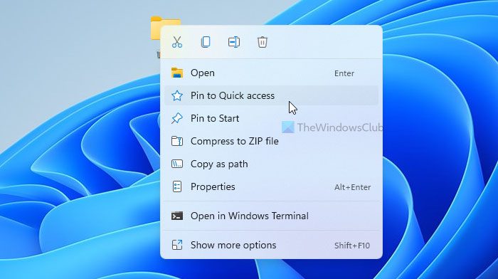 Show or hide Pin to Quick access in context menu in Windows 11