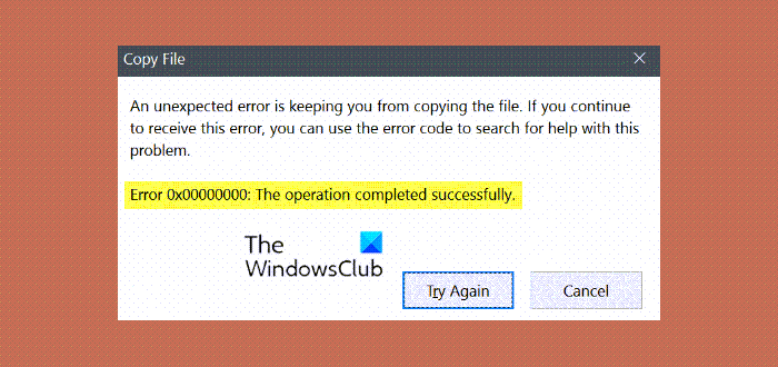 Error 0x00000000, The operation completed successfully