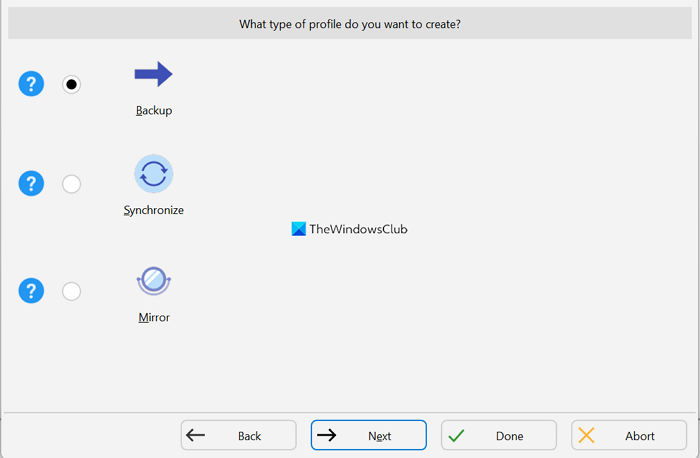 type of profile Syncback