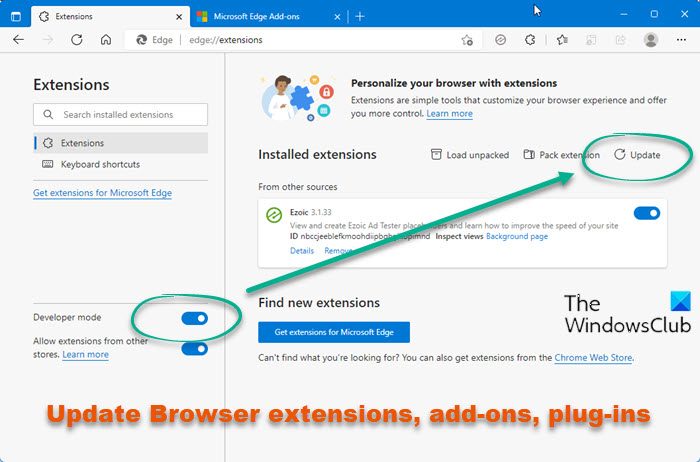 update Browser extensions, add-ons, plug-ins