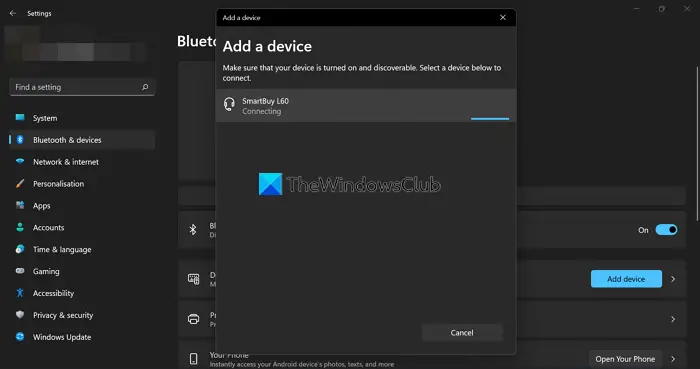 Add a bluetooth device Windows