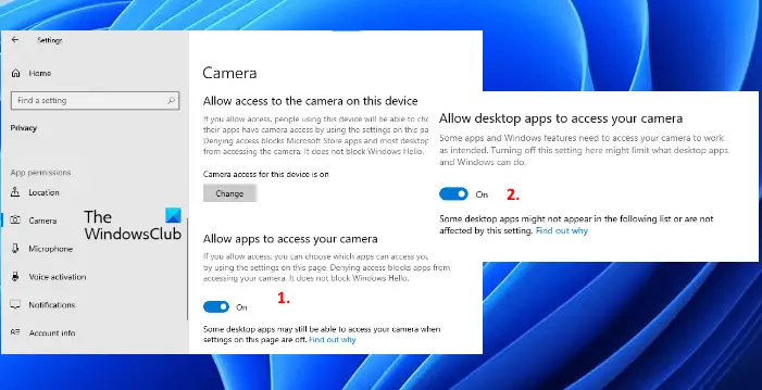 Allow camera access Zoom Windows 10