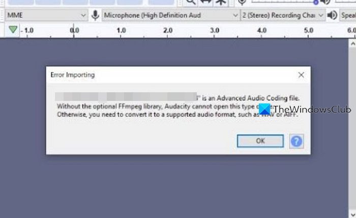 Audacity FFmpeg error