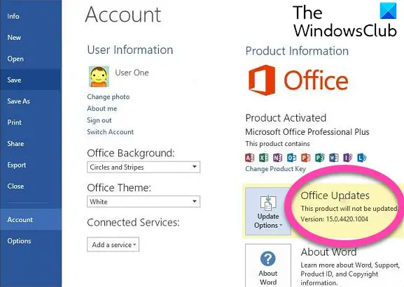 Automatic updating for Microsoft Office is not enabled