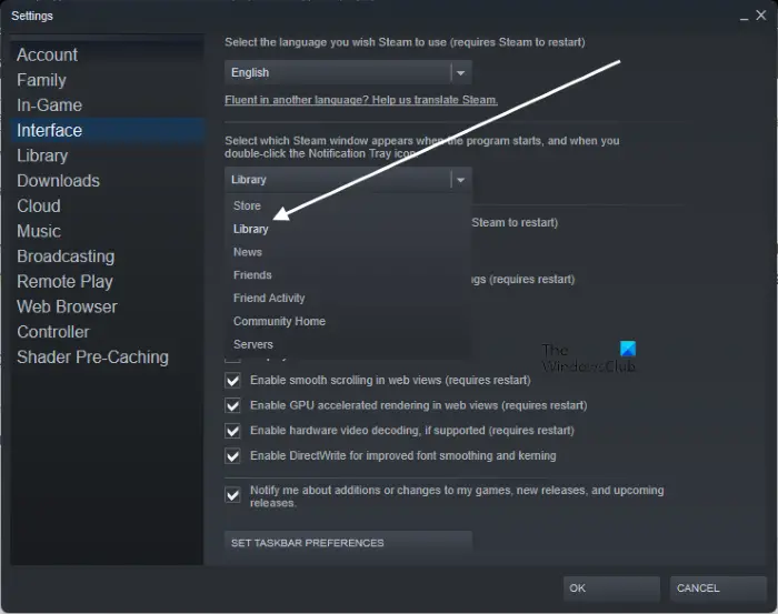 Change Steam Window to Library