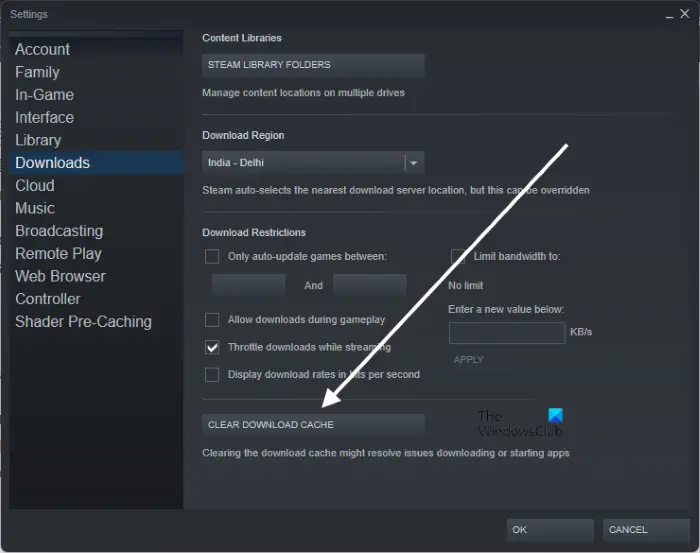 Clear download cache Steam