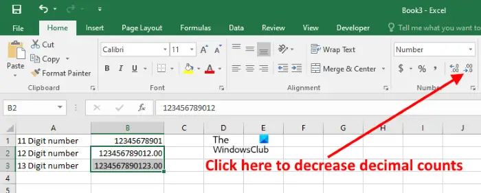 Decrease decimal counts in Excel