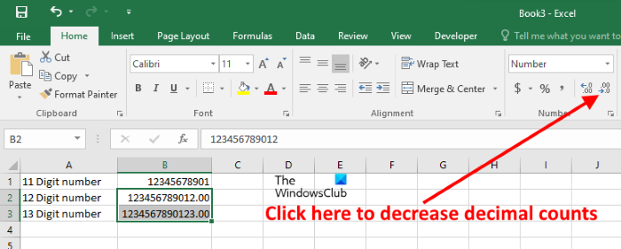 Decrease decimal counts in Excel