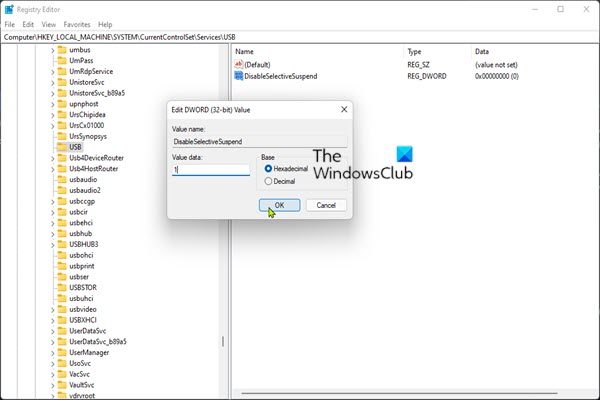 Отключить функцию выборочной приостановки USB — редактор реестра