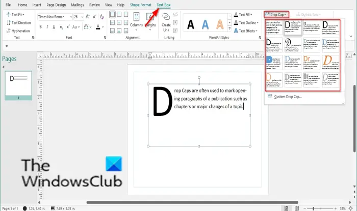 How to create a Drop Cap in Publisher