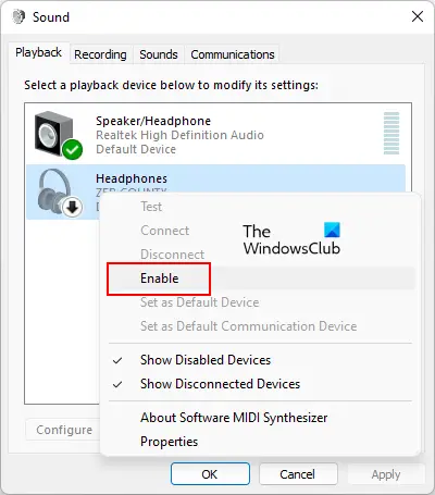 Enable an audio device