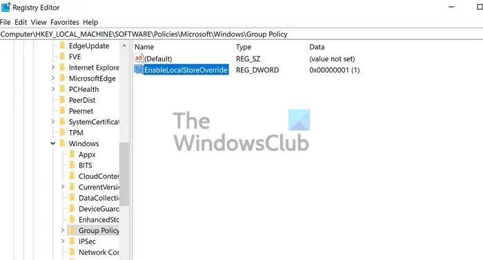 EnableLocalStoreOverride Registry Windows