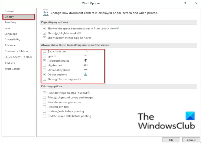 How to show or hide Formatting Marks in Word