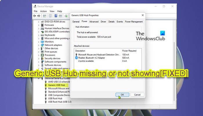 Generic USB Hub missing or not showing