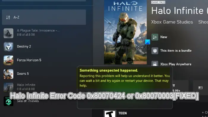 Halo Infinite Error Code 0x80070424 or 0x80070003 1