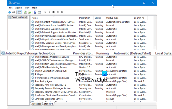 Intel Rapid Storage Technology Service not working