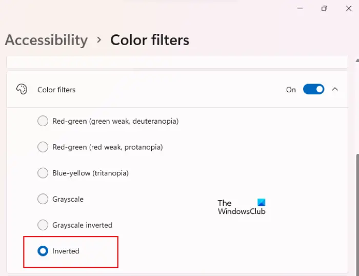 Invert colors in Windows 11