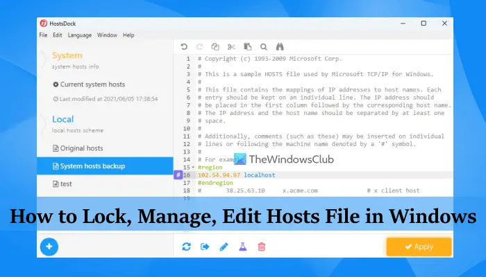 Lock, manage, edit Hosts File in Windows