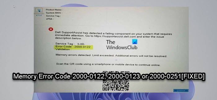 Memory Error Code 2000-0122, 2000-0123 or 2000-0251