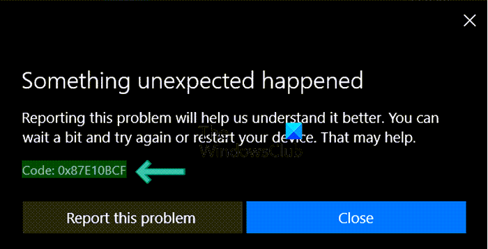 Microsoft Store Error 0x87E10BCF
