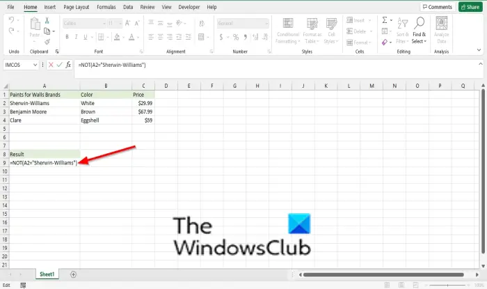 Как использовать функцию «Не» в Excel