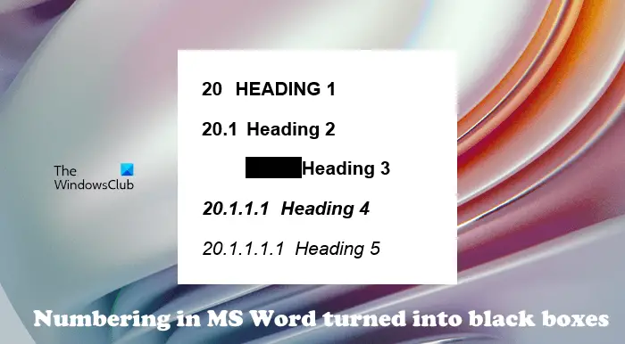 Numbering in Word turned black boxes