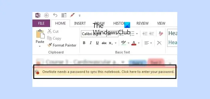 OneNote needs a password to sync this notebook