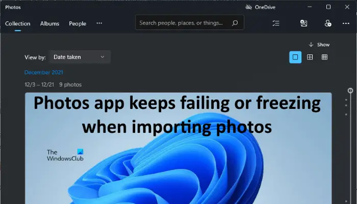 Photos app freezes while importing photos