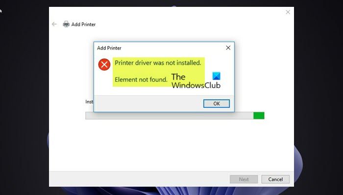 Printer driver was not installed - Element not found