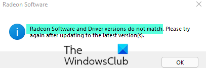 Radeon Software and Driver versions do not match