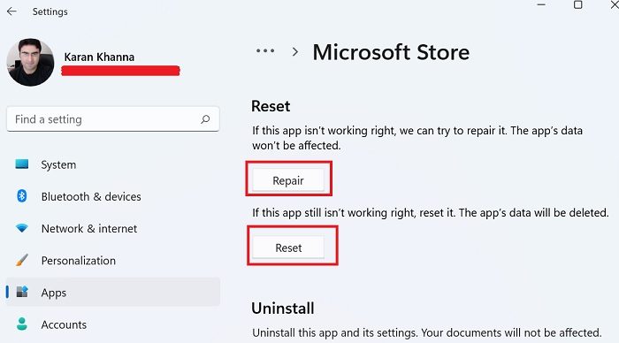 Repair the Microsoft Store