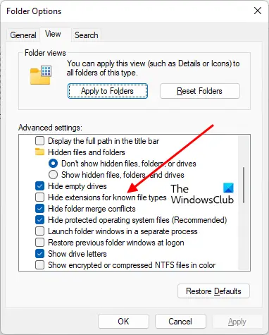 Show file extensions Windows 11