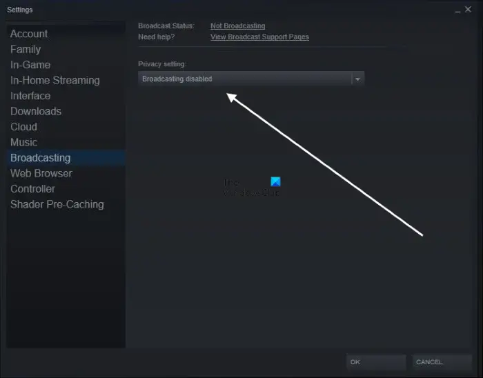 Turn off Broadcasting in Steam