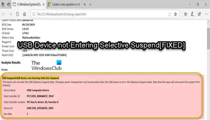 USB Device not Entering Selective Suspend