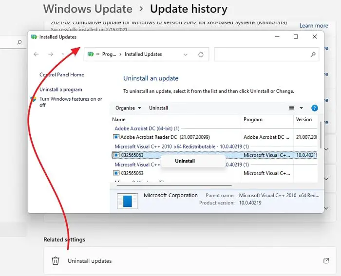 Uninstall Recent Updates Windows