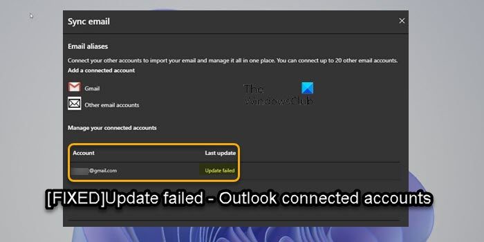 Update failed - Outlook connected accounts