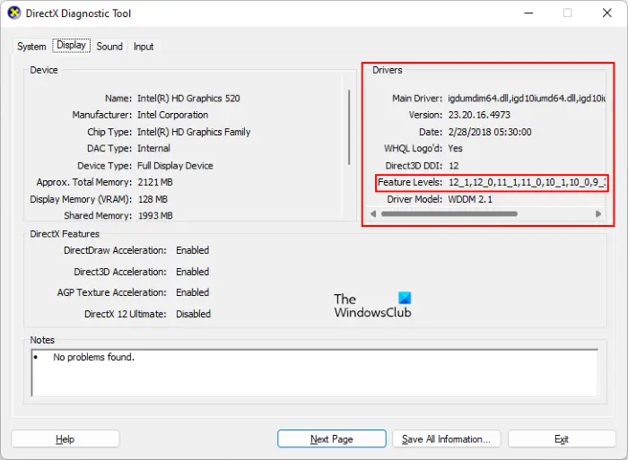 View DirectX Feature Levels