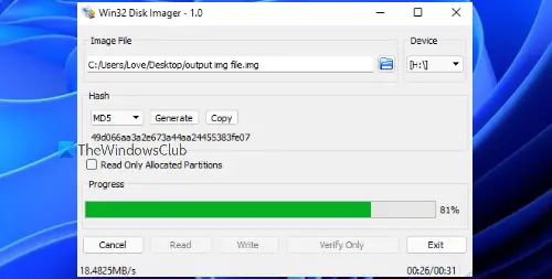 Win32 Disk Imager interface