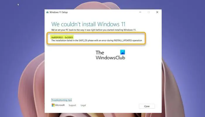 Ошибка установки Windows 11 0x800F0955 - 0x20003