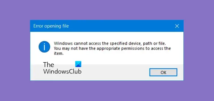 Windows cannot access the specified device, path or file
